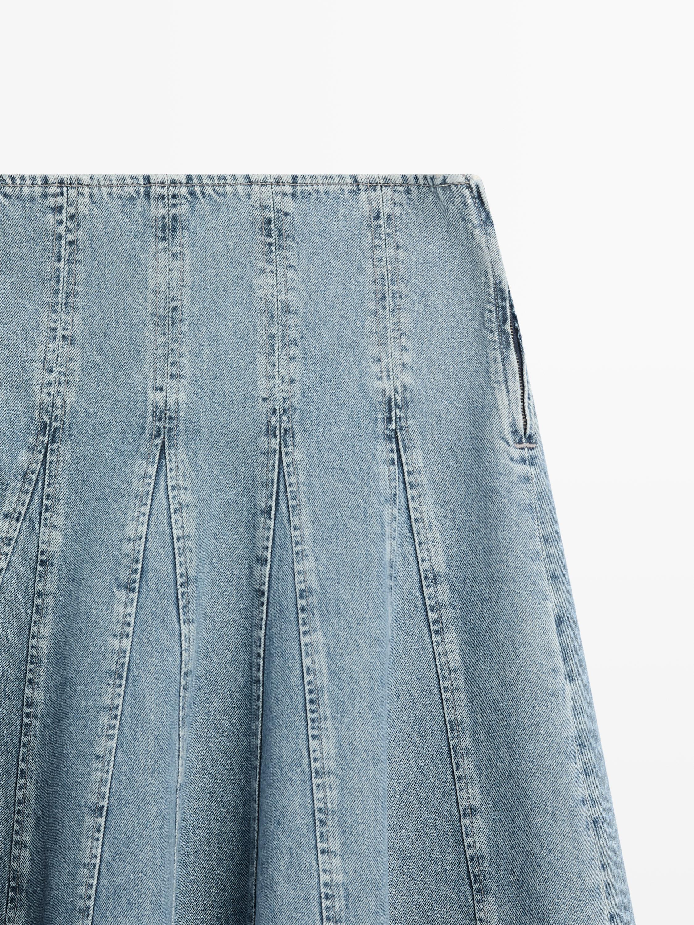 Denim godet midi skirt